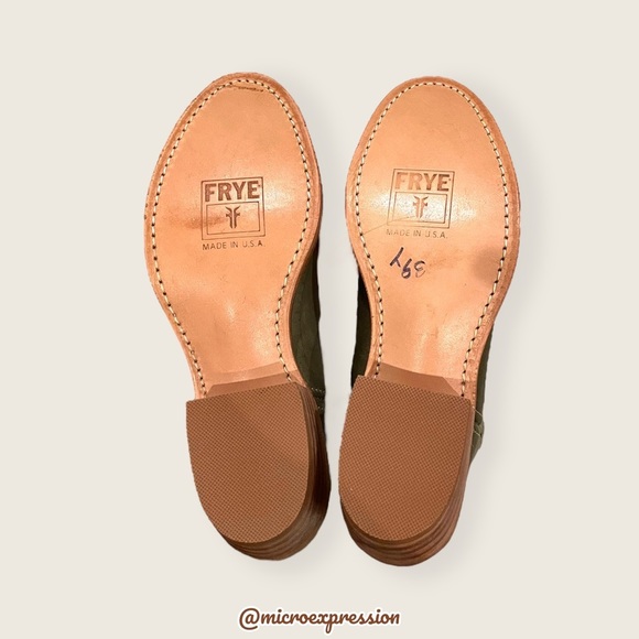 VINTAGE 1980 Frye Austin Sage Green Real Leather Floral Embroidered Cowboy Boot - Picture 11 of 14